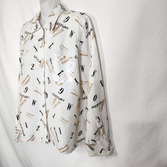 Liz Claiborne Womens Top Medium White Silk Button Long Sleeve Pocket Vintage 90s - Picture 4 of 14